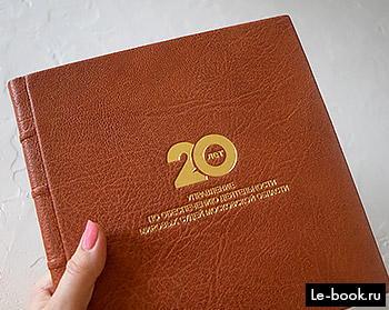 фотобук о компании в коричневой кожаной обложке на 20 лет юбилей подарок мировые судьи